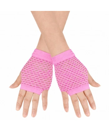 80’ler 90’lar Retro Neon Pembe File Parmaksız Kısa Eldiven 11 Cm