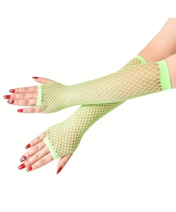 80’ler 90’lar Retro Neon Yeşil File Parmaksız Eldiven 26 Cm