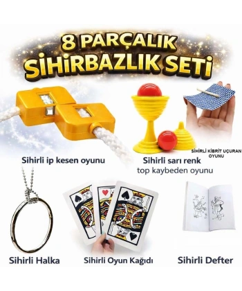 8’li Sihirbazlık Seti (kibrit, Defter, Halka, Kupa, İp, 3’lü Kart)