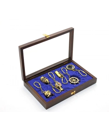 Ahşap Kutulu Pirinç 6lı Anahtarlık Seti 2668