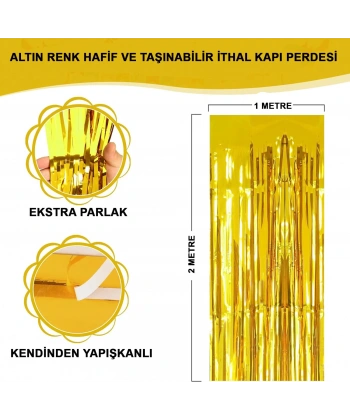 Altın Gold Renk Ekstra Metalize Parlak Saçaklı Arka Fon Perde İthal A Kalite 1x2 Metre