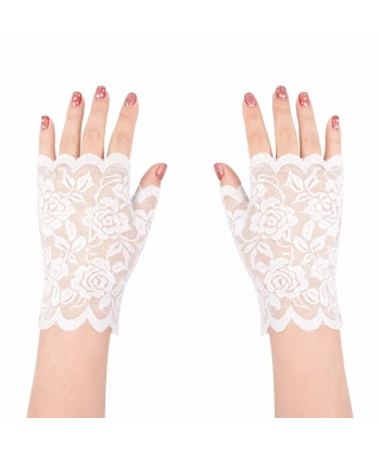 Beyaz Dantel Parmaksız Kısa Eldiven