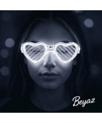 Beyaz Led Işıklı Kalp Gözlük – 3 Modlu Parti  Glow Gözlüğü