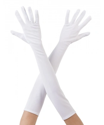 Beyaz Renk Dirseğe Kadar Uzun Kumaş Eldiven 40 Cm