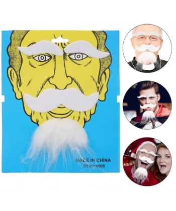 Beyaz Renk Kendinden Yapışkanlı Takma Sakal Bıyık Ve Kaş Seti