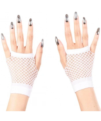 Beyaz Renk Kısa Boy Fileli Örgü Eldiven