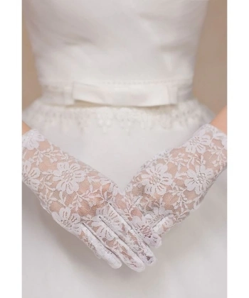 Beyaz Renk Kısa Dantelli Eldiven