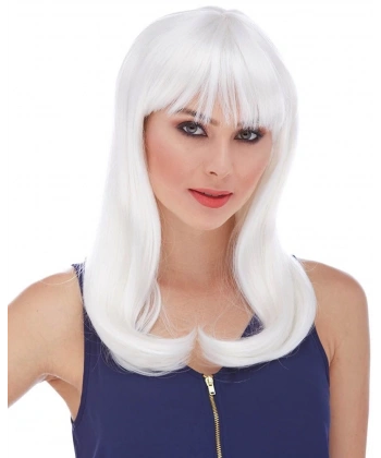 Beyaz Renk Uzun Düz Parti Peruğu