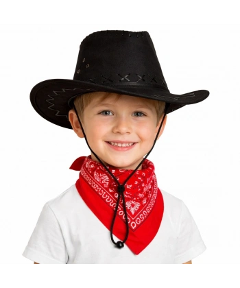 Çocuk Kovboy Şapka Siyah  Kırmızı Bandana Seti
