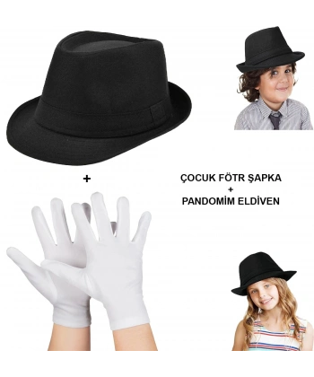 Çocuk Sahne Performans Seti – Gösteri Fötr Şapka Ve Eldiven