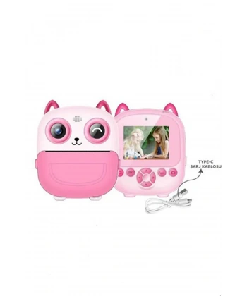 Dijital Video Fotoğraf App Destekli Çocuk Kamerası Termal Resim Kağıt Baskılı Yazıcı Pembe