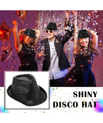 Disko  Siyah Payetli Fötr Şapka Yetişkin Boy