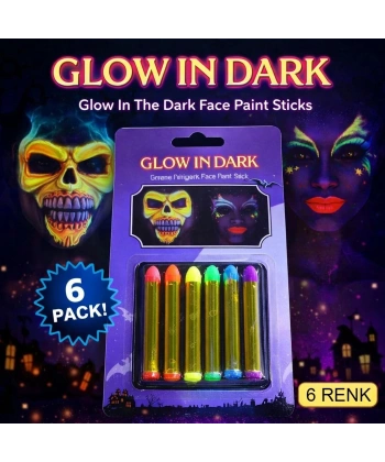 Fosforlu Glow Parti Boyası 6’lı – Karanlıkta Parlayan Yüz Boyası