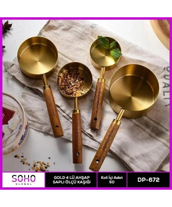 Gold 4lü Ahap Saplı Ölçü Kaşığı