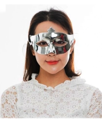 Gümüş Renk Kostüm Partisi Ekstra Parlak Balo Maskesi 15x10 Cm