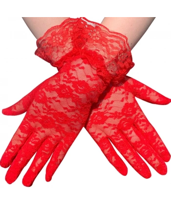 Güpürlü Bilek Boyu Kırmızı Dantel Eldiven Yetişkin