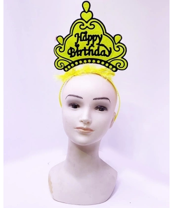 Happy Birthday Neon Sarı Renk Doğum Günü Tacı 24x15 Cm