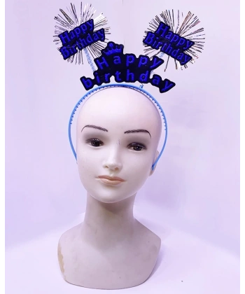 Happy Birthday Yazılı Püsküllü Neon Mavi Renk Doğum Günü Tacı 22x19 Cm