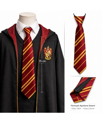 Harry Potter Gryffindor Fermuarlı Ayarlanabilir Kravat