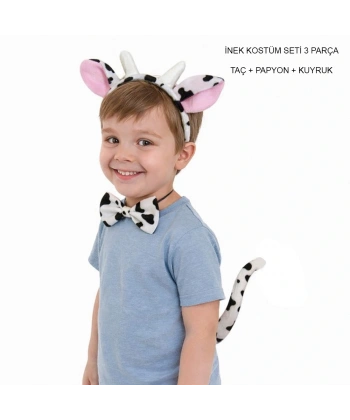 İnek Kostüm Aksesuar Seti 3 Lü - Taç Papyon Kuyruk