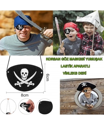 İthal Vinleks Deri Korsan Göz Bandı - Lastikli  Yumuşak