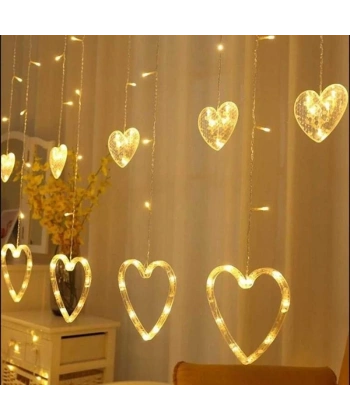 Kalp Dekorlu Animasyonlu Perde Led Işık 3 Metre