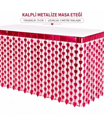 Kalpli Metalize Masa Eteği Kırmızı 75x300 Cm