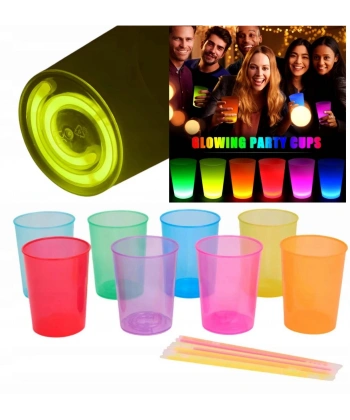 Karanlıkta Yanan Gece Işığı Mega Glow Bardaklar 8 Adet 8.5 X 10.5 Cm