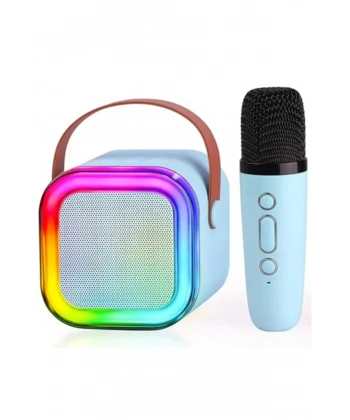 Karaoke Kablosuz Hoparlör Mikrofonlu Rgb Işıklı Bluetooth Speaker Tf Kart/usb Mavi