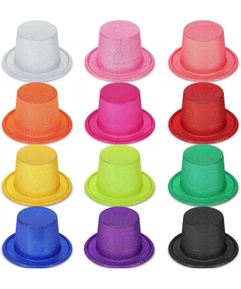 Karışık Renk Simli Silindir Parti Şapkaları (12 Adet)