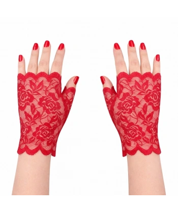 Kırmızı Dantel Parmaksız Kısa Eldiven