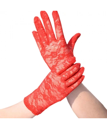 Kırmızı Renk Kısa Dantelli Eldiven