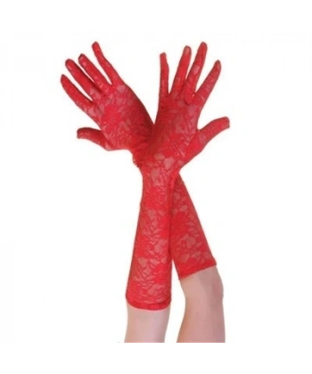 Kırmızı Renk Orta Boy Dantelli Eldiven
