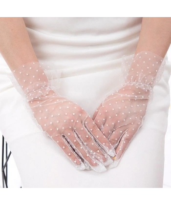 Kısa Boy Güpürlü Beyaz Puantiyeli Tül Eldiven Beyaz Renk