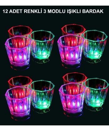 Led Işıklı Eğlence Bardakları - 3 Modlu Renk Değiştiren Bardak 12 Adet