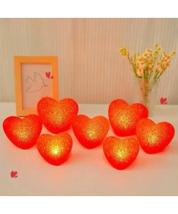 Led Işıklı Kırmızı Kalp Gece Lambası 12li Paket