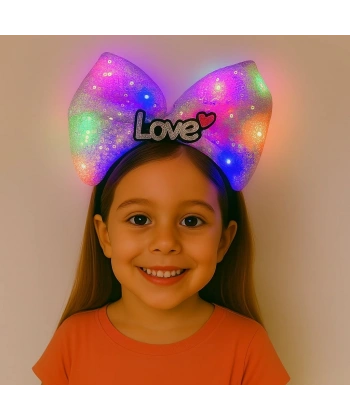 Led Işıklı Love Yazılı Mor Fiyonk Taç – Kız Çocuk Parti Tacı