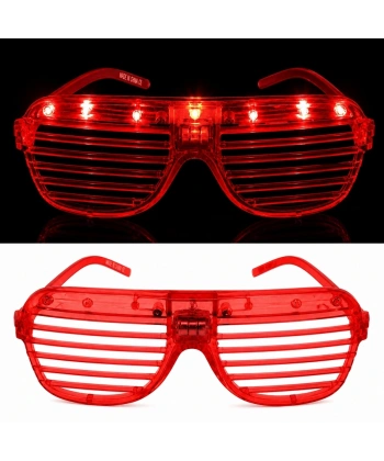 Led Işıklı Panjur Parti Gözlüğü Kırmızı Renk Shutter Gözlük