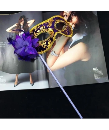Lüks Taşlı Saplı Maskeli Balo Maskesi Mor Renk 35 Cm