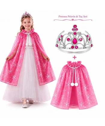 Masal Prensesi Pembe Pelerin Ve Taç Seti (85 Cm)