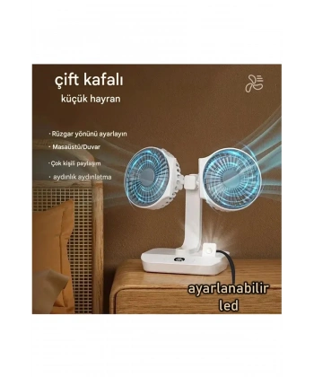 Masaüstü Dijital Ekranlı Çift Fanlı Led Işıklı Soğutucu Fan Ev Ofis Şarjlı Vantilatör