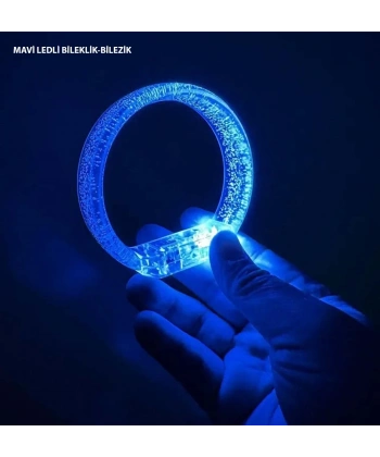 Mavi Led Işıklı Baskı Yapılabilen Pilli Bileklik Bilezik 1,5 Cm Genişlik