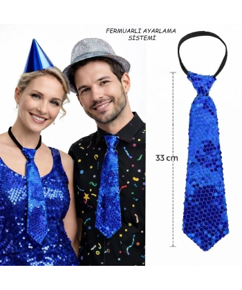 Mavi Pul Payetli Işıltılı Parti Kravatı 33 Cm