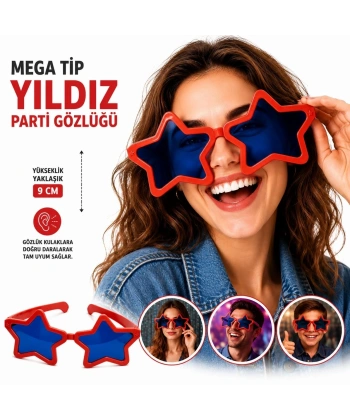 Mega Tip Yıldız Parti Gözlüğü Kırmızı Renk
