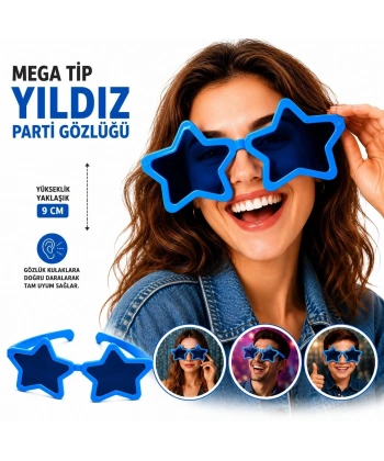 Mega Tip Yıldız Parti Gözlüğü Mavi Renk