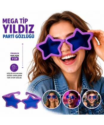 Mega Tip Yıldız Parti Gözlüğü Mor Renk