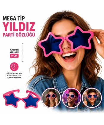 Mega Tip Yıldız Parti Gözlüğü Pembe Renk