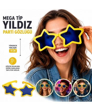 Mega Tip Yıldız Parti Gözlüğü Sarı Renk