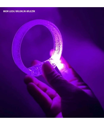 Mor Led Işıklı Baskı Yapılabilen Pilli Bileklik Bilezik 1,5 Cm Genişlik