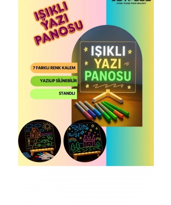 Neon Işıklı 7 Renk Işık Boyama Kalemli Led Resim Panosu Boyama Tahtası Kalemleri 20 X 20